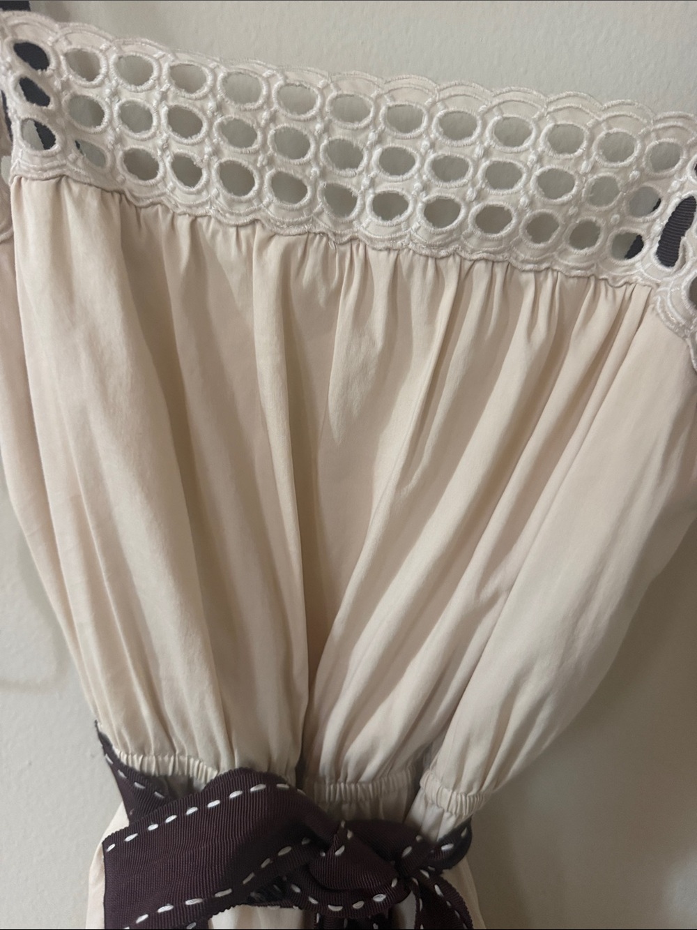 BCBG Max Azria Cream Eyelet Midi Dress with ribbon bow - Picture 4 of 4